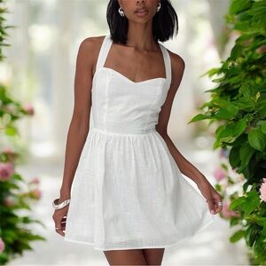 NEW Princess Polly Zolena Halter Mini Dress White 100% Cotton Dress Current